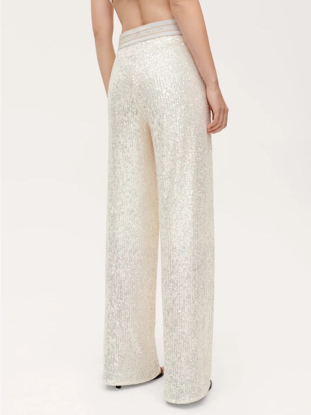 Wide-Leg Sequin Pants in Ivory